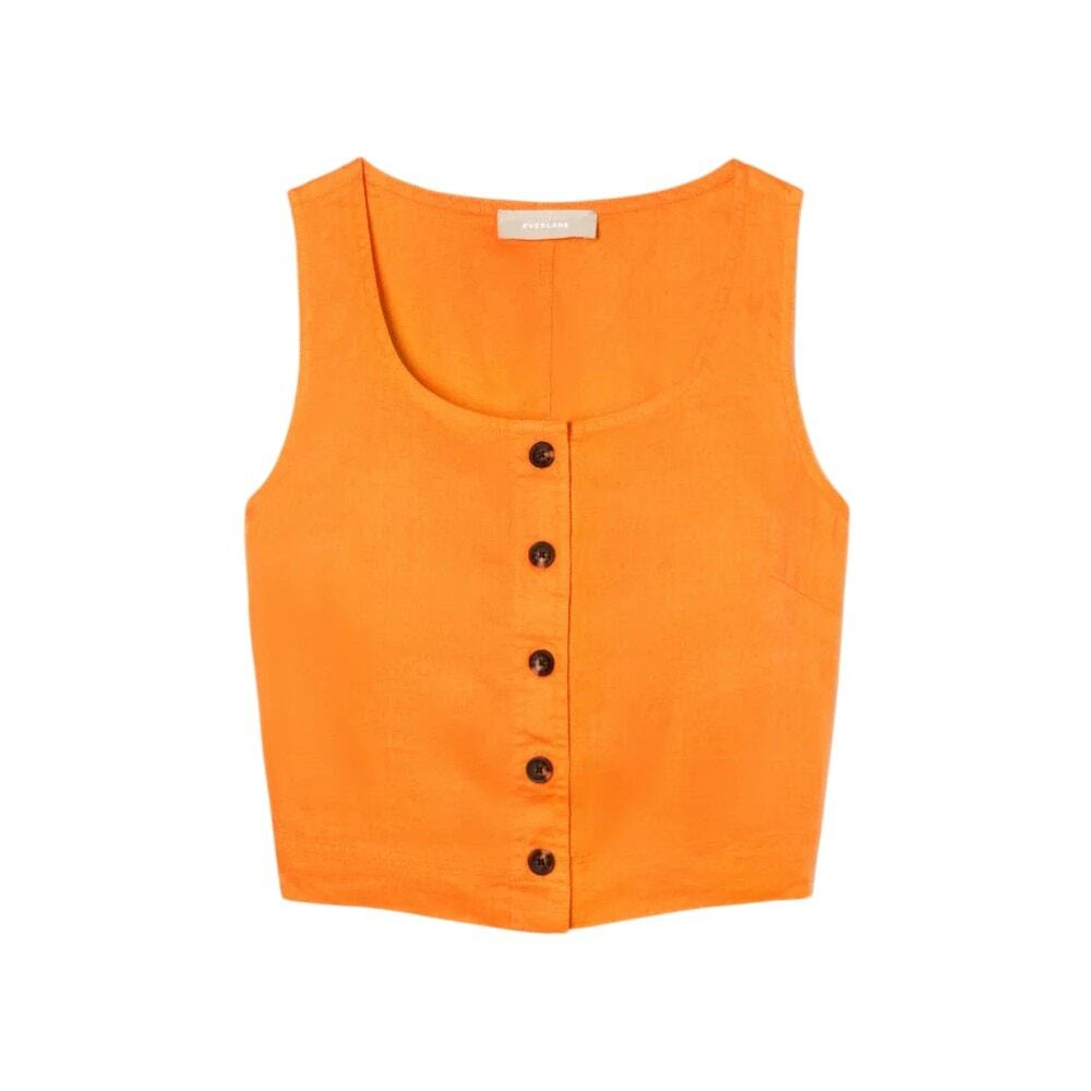 Everlane Linen Button Crop Tank Top Orange Women’s 8 Minimalist Summer Resort